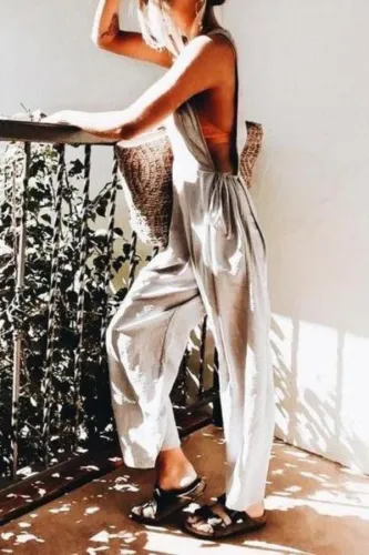 Casual Pure Colour Belted Sleeveless Pleated Jumpsuit