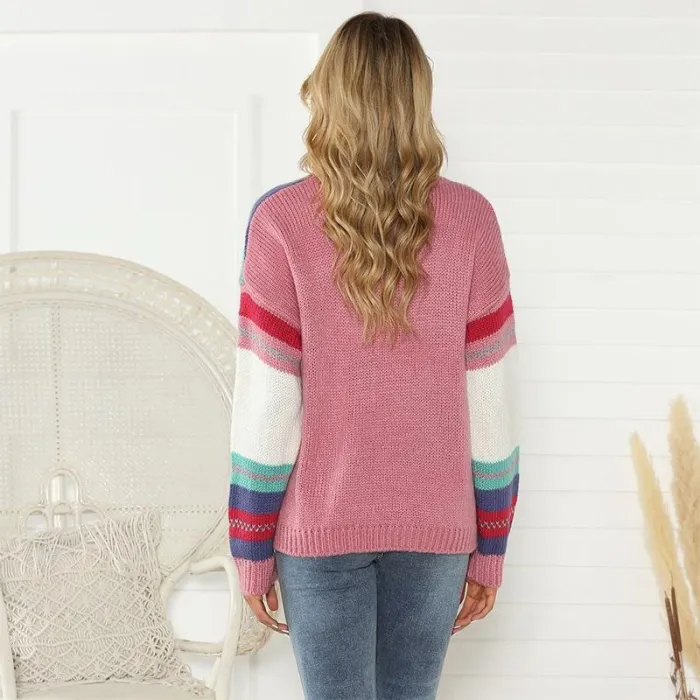 Casual Long Sleeve Colouring Striped Sweater