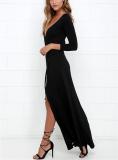 Fashion Sex V Neck   Pure Color Maxi Dresses