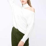 Fashion Hollow Shoulder High Collar Solid Color Knit Sweater