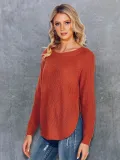 Long Sleeve Crew Neck Solid Sweaters