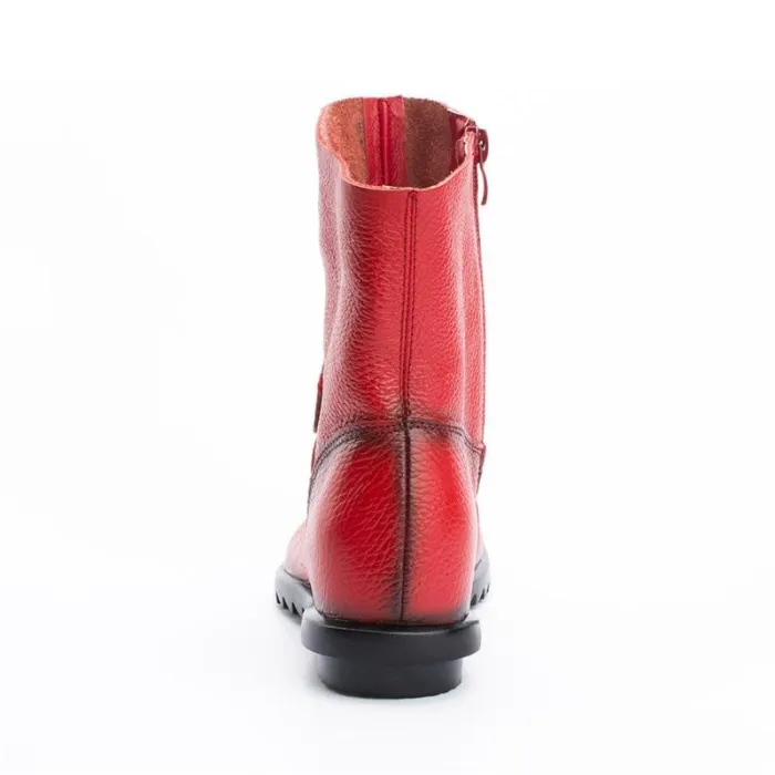 Big Size Pure Color Lace Up Ankle Leather Comfortable Zipper Boots
