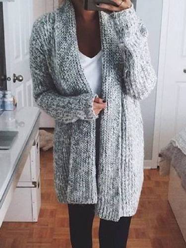 Plus Size Solid Long Sleeve Knitted Sweater