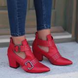 Zipper Chunky Heel Booties Ankle Pointed Toe Shoes
