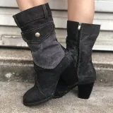 Mid-rise chunky with casual denim booties