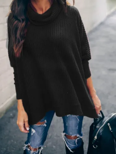 4 Colors Elegant Turtle Neck Paneled Knit Wear Sweaters