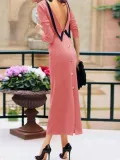 Elegant Fashion Noble Slim Plain Back-Button Long Sleeve Evening Dress