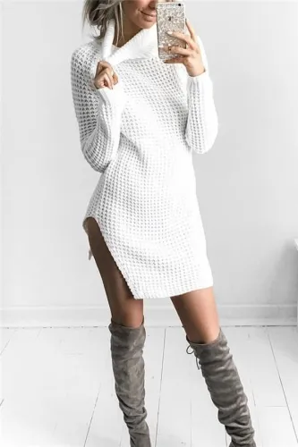Sexy Open Fork High Collar Long Sleeve Sweater