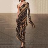 One-Shoulder Fashion Elegant Floral Printed Evening Dress