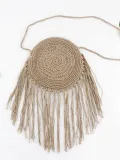 Women Hand-Woven Straw Shoulder Bag Tassel Beach Bag Handbag
