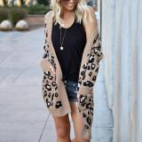 Fashion Leopard Print Pockets Loose Sweater Cardigan