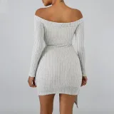 Casual Sexy V Neck Off   The Shoulder Knitted Sweater Mini Dresses