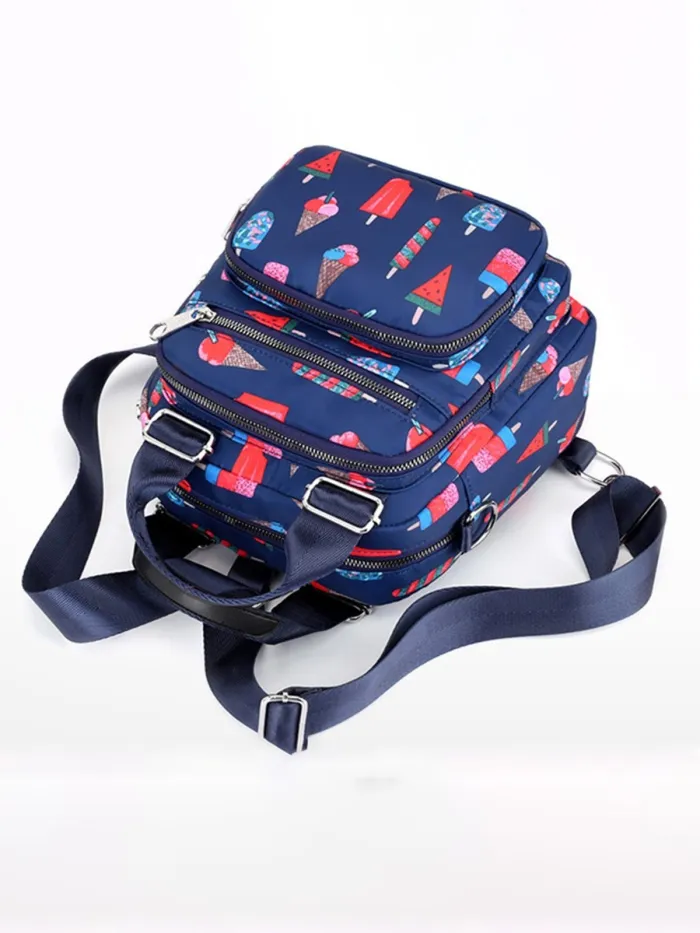 Floral Nylon Zipper Backpacks Crossbody Bags