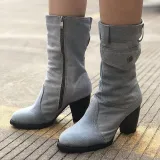 Mid-rise chunky with casual denim booties