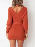 Casual Knitted Sheath V Neck Fall Sweaters Dress