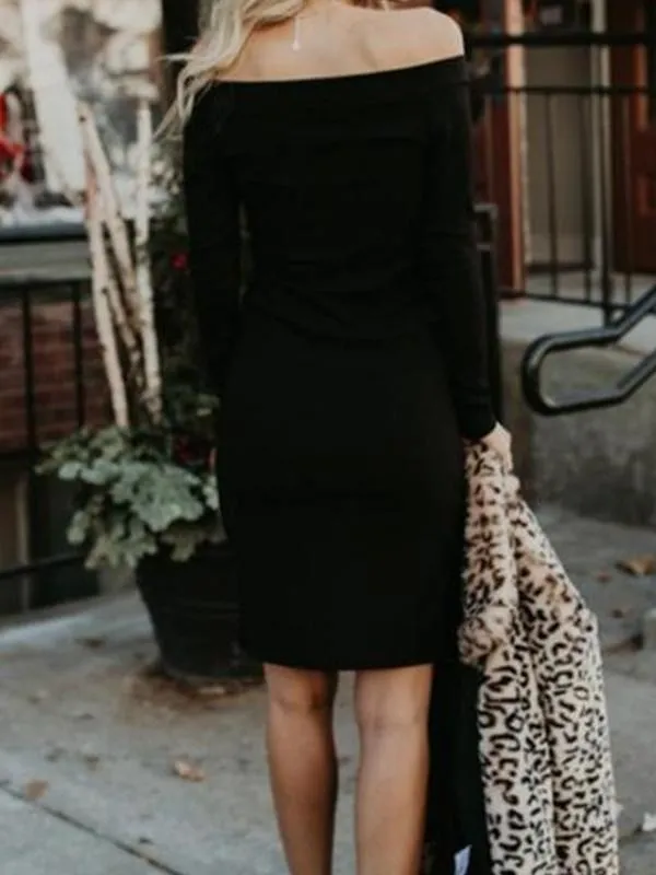 Off Shoulder  Single Breasted  Plain  Long Sleeve Bodycon Dresses