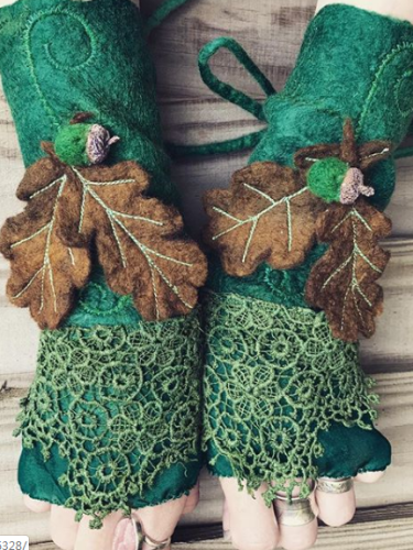 Green Vintage Cotton-Blend Gloves