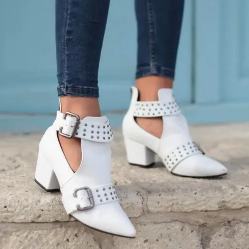Zipper Chunky Heel Booties Ankle Pointed Toe Shoes