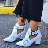 Zipper Chunky Heel Booties Ankle Pointed Toe Shoes