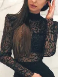 High Neck  Decorative Lace See-Through  Shimmering Powder Bodycon Dresses
