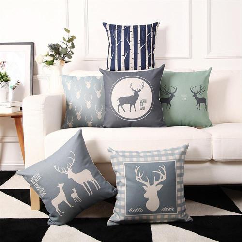 Nordic Style Merry Christmas Tree  Elk Deer Print Cushion Cover Pillow Case
