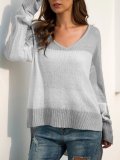 Color-Block Long Sleeve V Neck Shift Sweaters