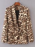 Fashion Leopard Print Long Sleeve Belt Coat