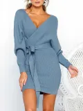 Casual Knitted Sheath V Neck Fall Sweaters Dress