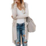 Casual Long Sleeve Pure Color High-Low Cardigan
