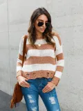 Long Sleeve Stripes Knitted Shirts & Tops