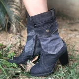Mid-rise chunky with casual denim booties