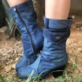 Mid-rise chunky with casual denim booties
