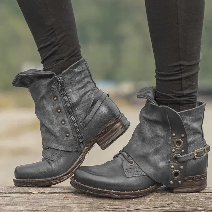 Women Motor Casual Chunky Heel Pu Zipper Spring/fall Ankle Boots