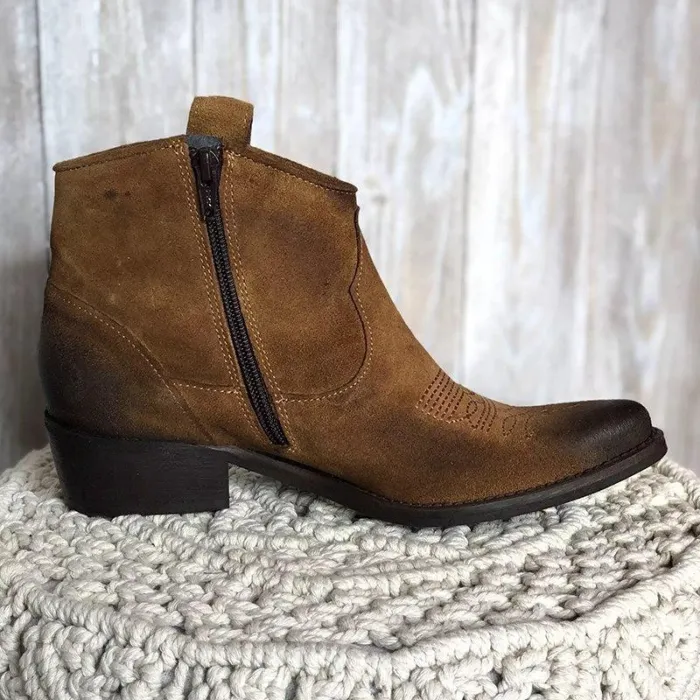 Womens Boots Vintage Slip-On Pu Chunky Heel Ankle Boots