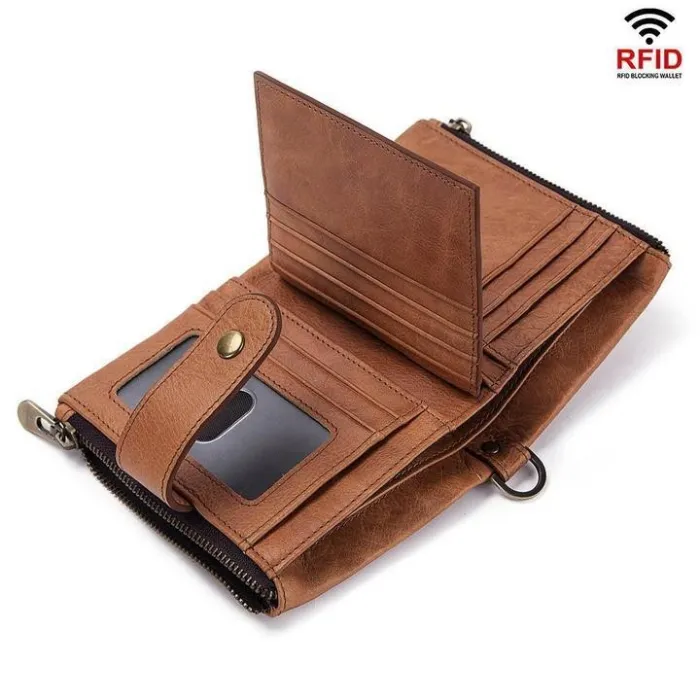 Men's Genuine Leather RFID Buckle Wallet