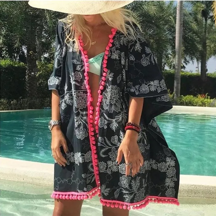 Bohemian Print Stitching Bat Sleeve Cardigan