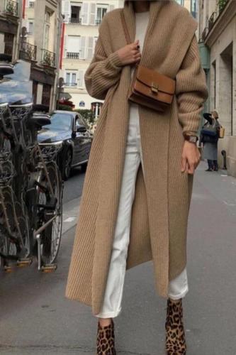 Lapel Long Sleeve Solid Color Cardigan