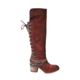 Women Vintage Lace Up Boots European Style Bandage Above Knee Boots