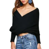 Casual Pure Color Shoulder Collar Sweater