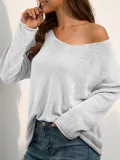 Long Sleeve V Neck Plain Casual Sweaters