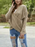 Solid Color Cross V-Neck Sweater