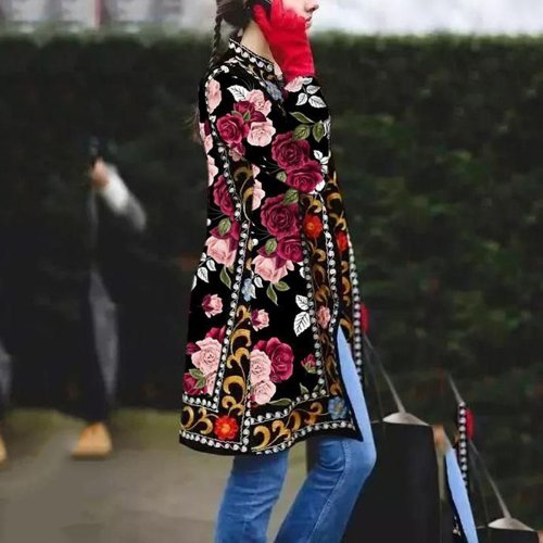 Fashion Floral Printed Long Sleeve Coat