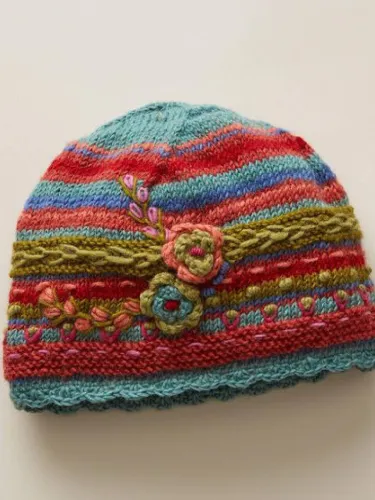 Red Casual Floral Knitted Hats