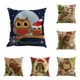 Christmas Linen Pillowcase Cute Cartoon Owl Cushion Cover
