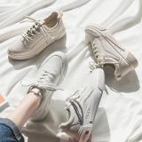 Contracted Style Lace-Up Pure Color Flat Sneakers