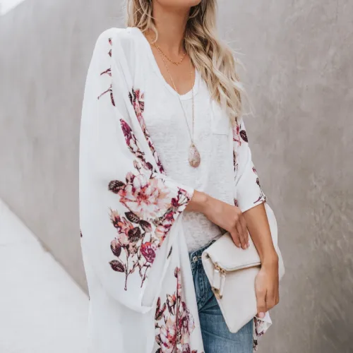 Fashion Print Flare Sleeve Vacation Cardigan