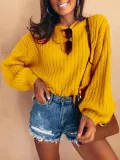 Solid Color Collar Puff Sleeve Sweater