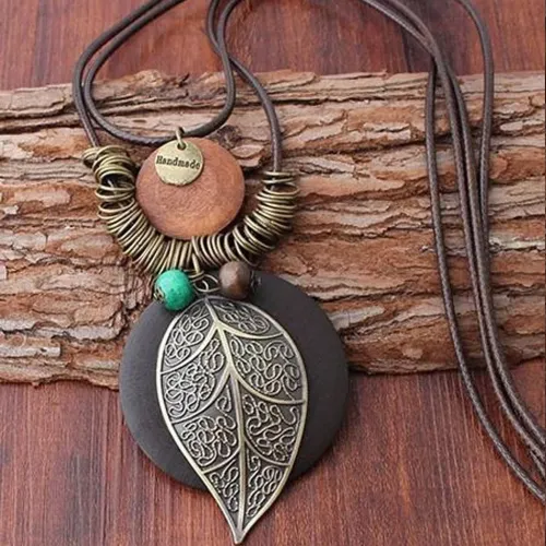 Vintage Paraffined Rope Leaf Necklaces Accessories
