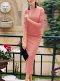 Elegant Fashion Noble Slim Plain Back-Button Long Sleeve Evening Dress