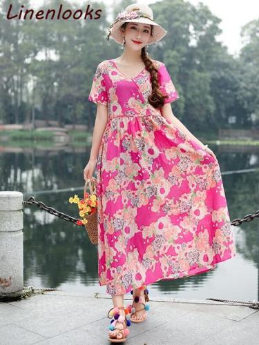 Ethnic-Style Large Size Printed Long Dress